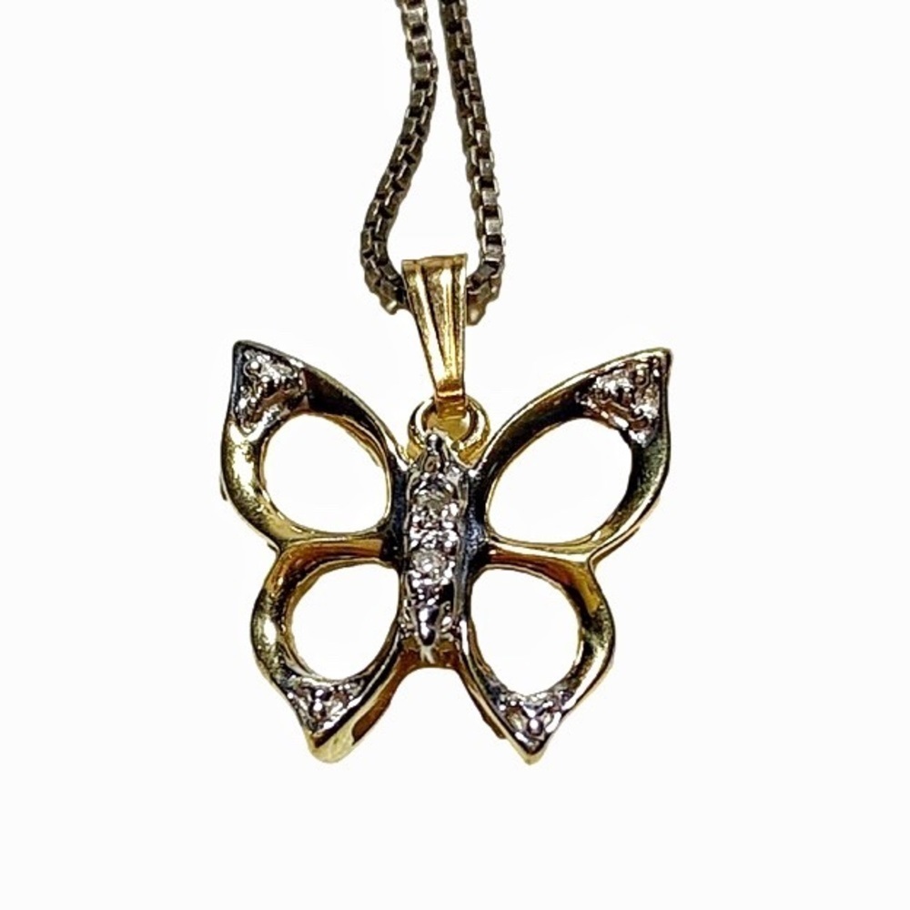 10K Gold and Diamond Butterfly charm necklace pendant Petite girls or ladies